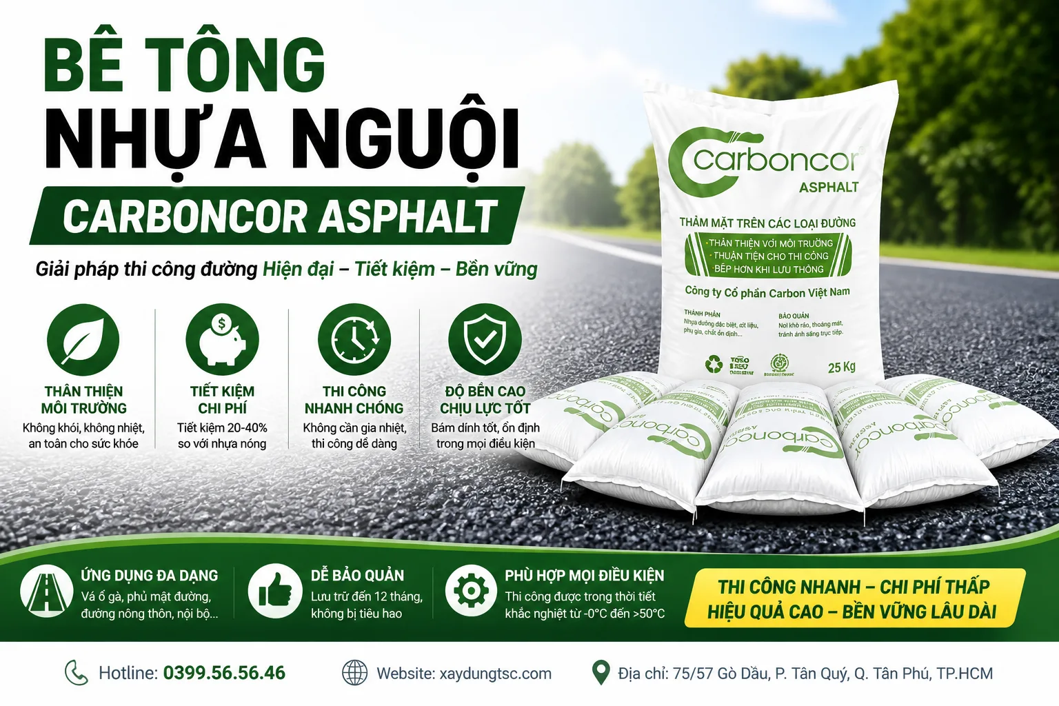 Carboncor Asphalt là gì? Giải pháp bê tông nhựa nguội bền – tiết kiệm – thi công nhanh