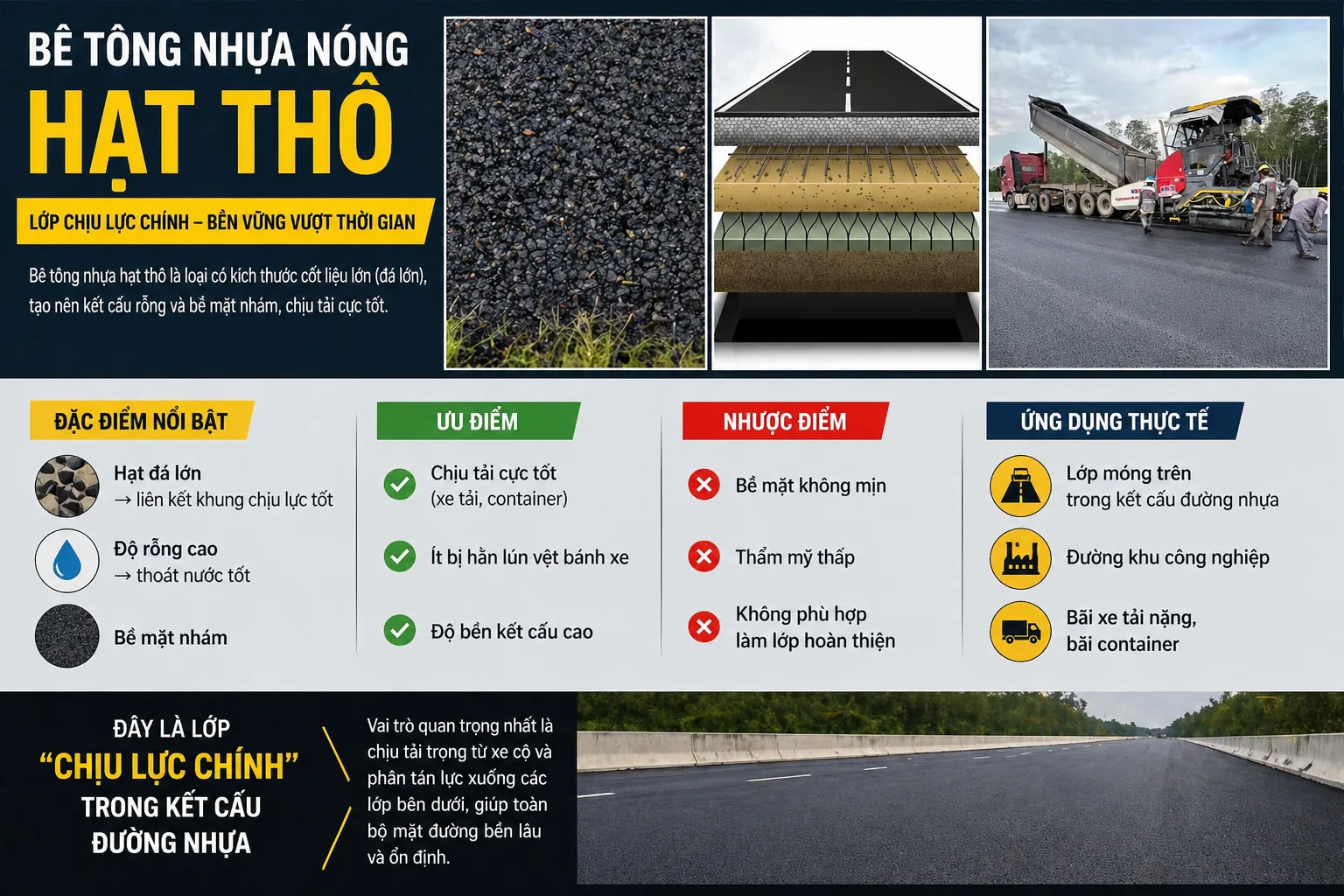 SO SÁNH BÊ TÔNG NHỰA NÓNG HẠT THÔ – HẠT TRUNG – HẠT MỊN CHI TIẾT NHẤT