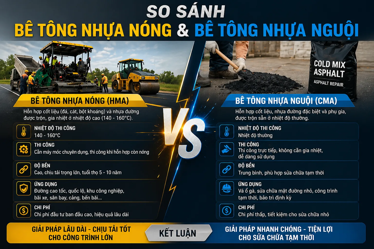 PHÂN BIỆT BÊ TÔNG NHỰA NÓNG VÀ BÊ TÔNG NHỰA NGUỘI