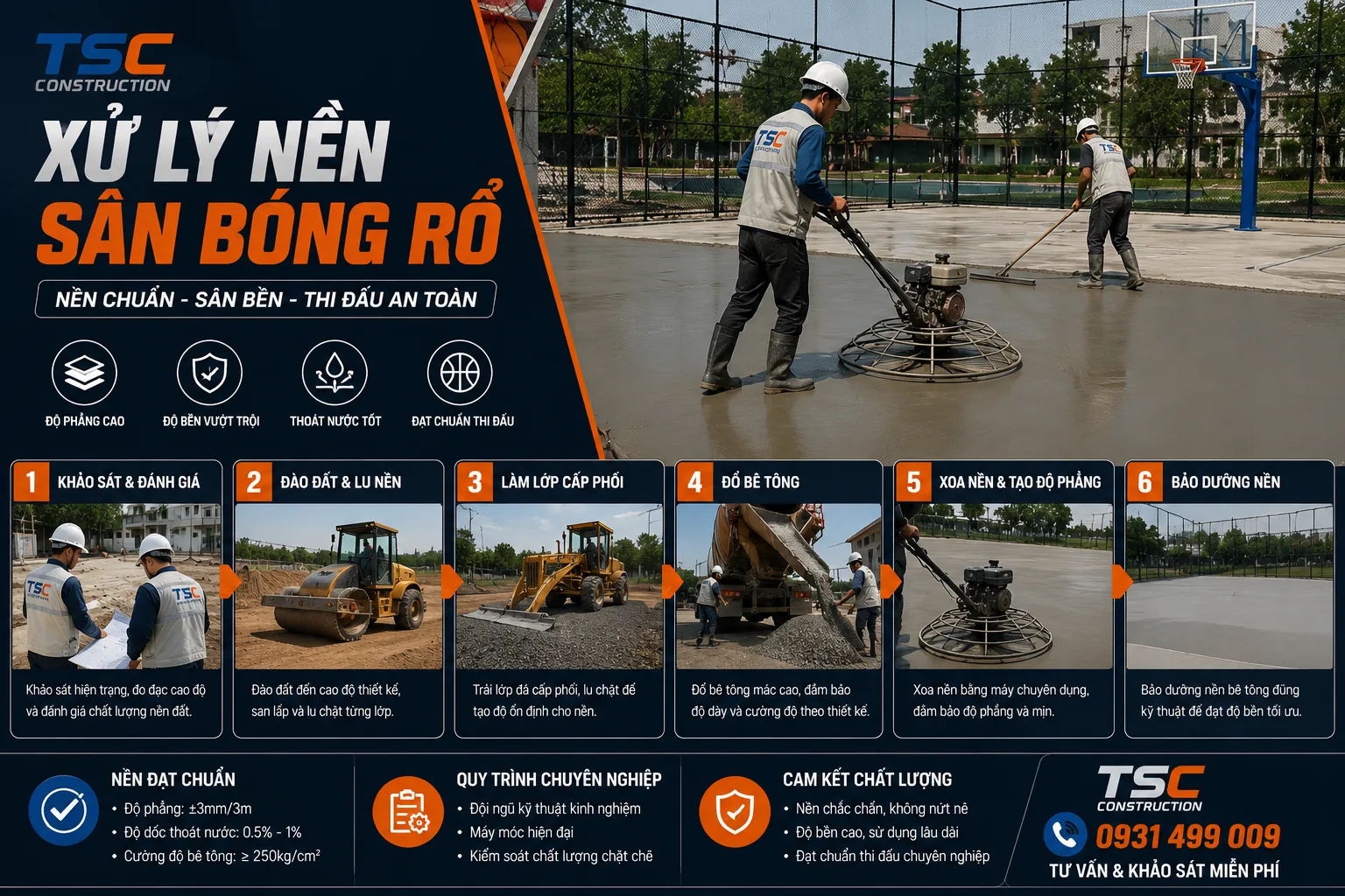 xử lí nền sân bóng rổ