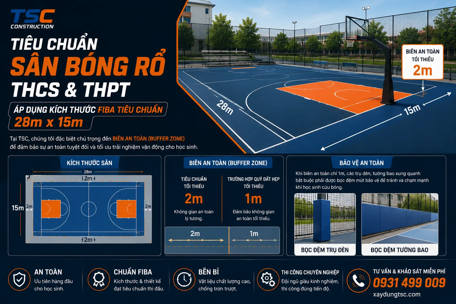 THI CÔNG SÂN BÓNG RỔ TRƯỜNG HỌC: TIÊU CHUẨN AN TOÀN & GIẢI PHÁP TỐI ƯU 2026