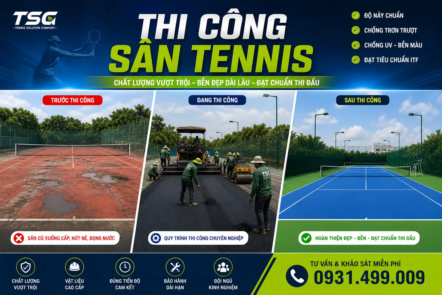THI CÔNG SÂN TENNIS ACRYLIC CHẤT LƯỢNG CAO – GIẢI PHÁP ĐỈNH CAO TỪ TSC