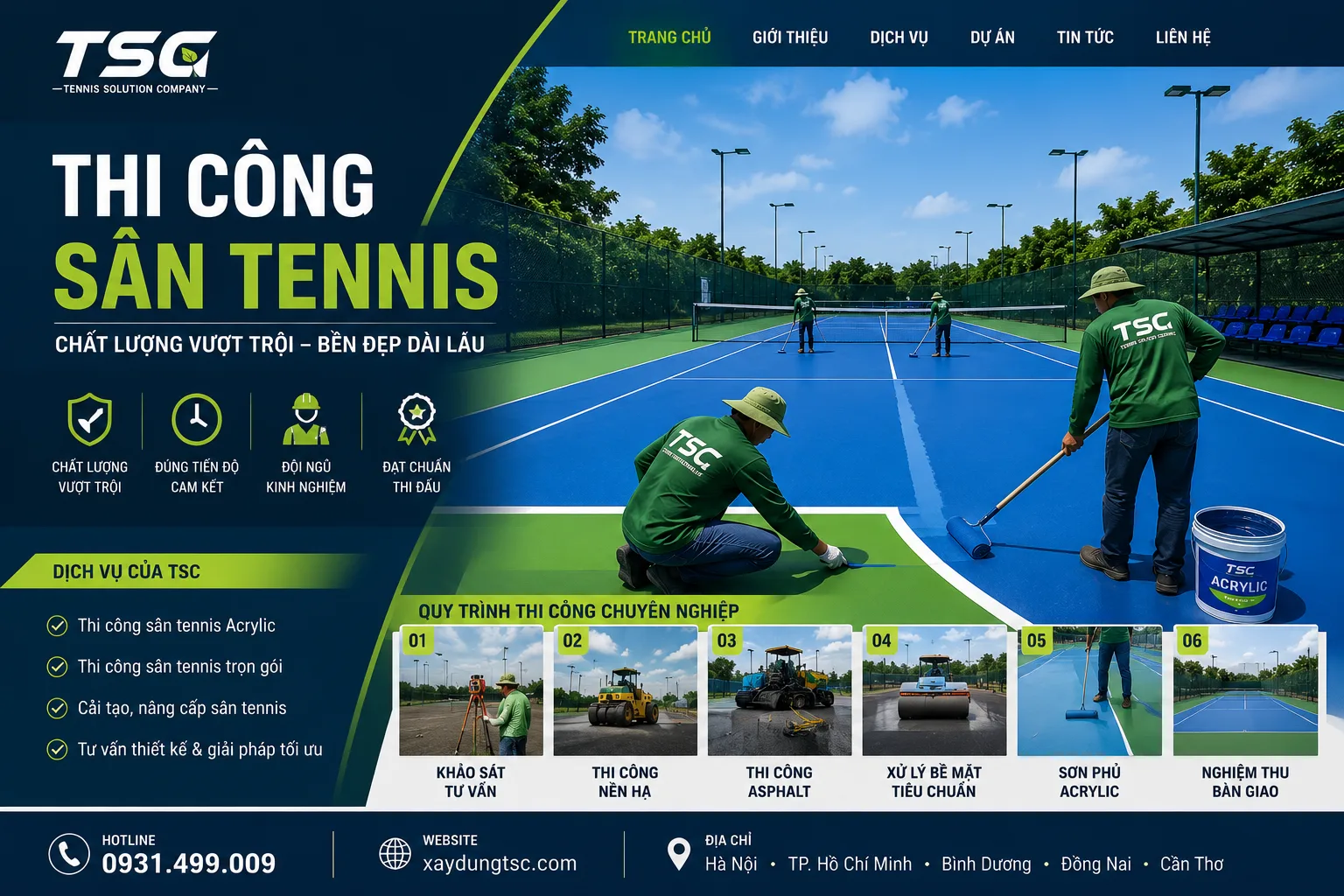 THI CÔNG SÂN TENNIS ACRYLIC CHẤT LƯỢNG CAO – GIẢI PHÁP ĐỈNH CAO TỪ TSC
